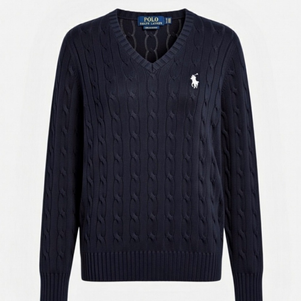 Ralph Lauren Pima Cotton Navy V-Neck Sweater sz L EUC!!